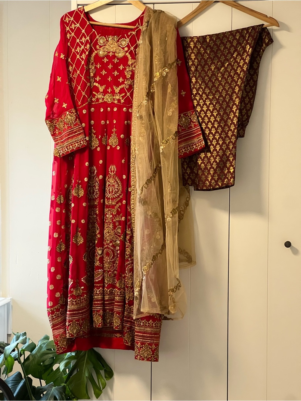 Embroidered Red & Gold Traditional Dress with Gold Dupatta